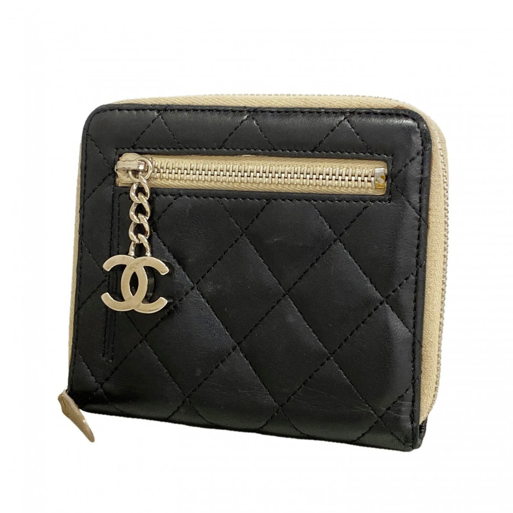 CHANEL Black Lambskin Leather Wallet